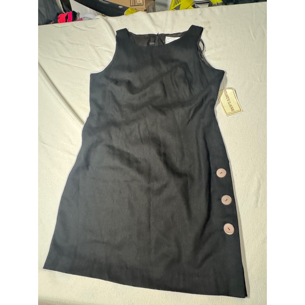 Misty Lane Vintage Black Sleeveless Shift Dress Side Button Detail Size 14 NWT